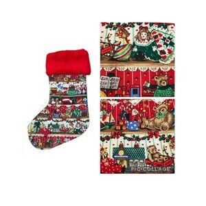 Vintage Handmade Christmas Stocking Dolls Teddy Bears